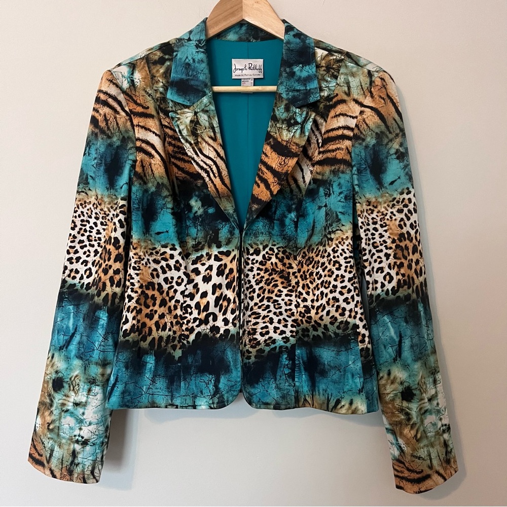 Joseph Ribkoff Teal Animal Print Blazer